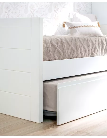 Quarto partilhado em L com camas lineares e estante | Móveis bainba