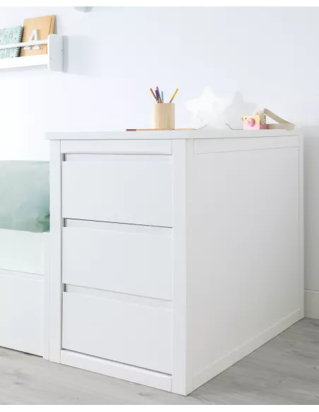 Quarto partilhado em L com camas lineares e estante | Móveis bainba