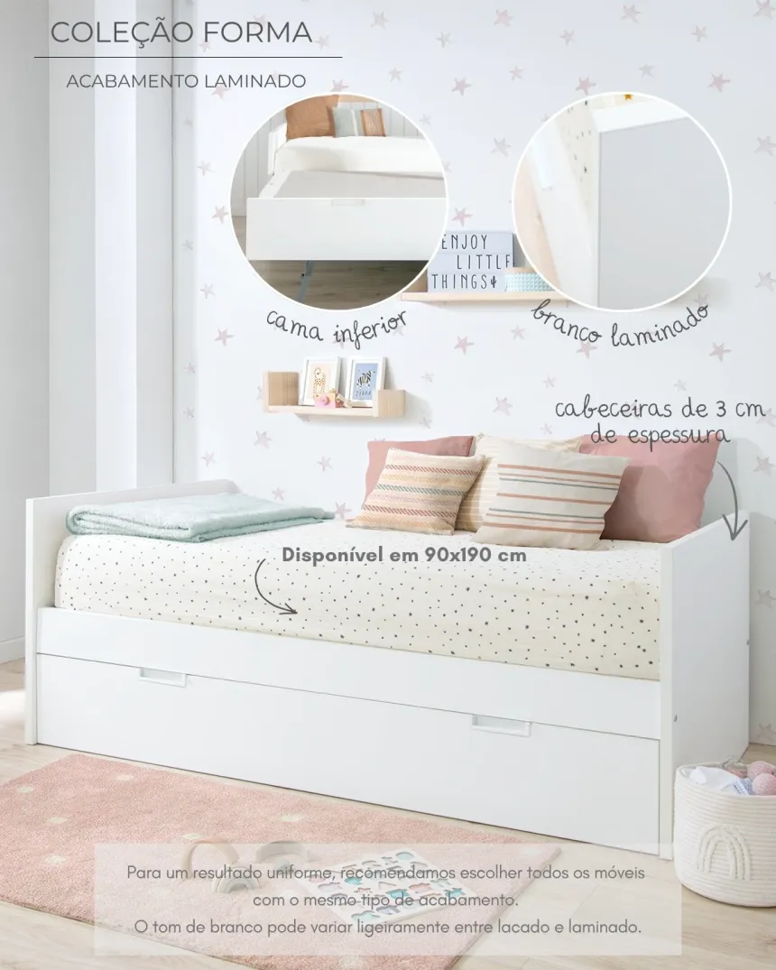 Cama dupla laminada branca 90 x 190cm | Entrega gratuita 2