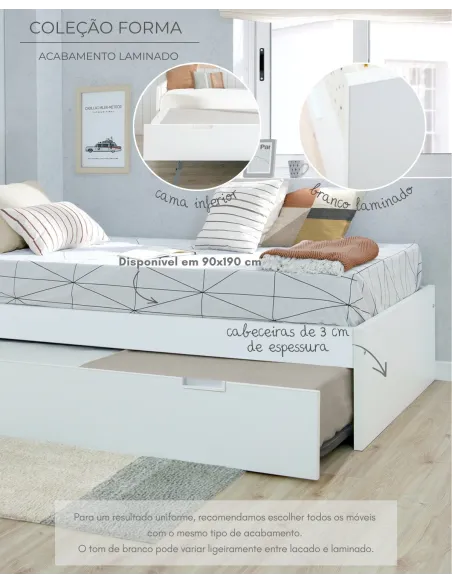 Cama dupla laminada 90 x 190cm | Cabeceira baixa