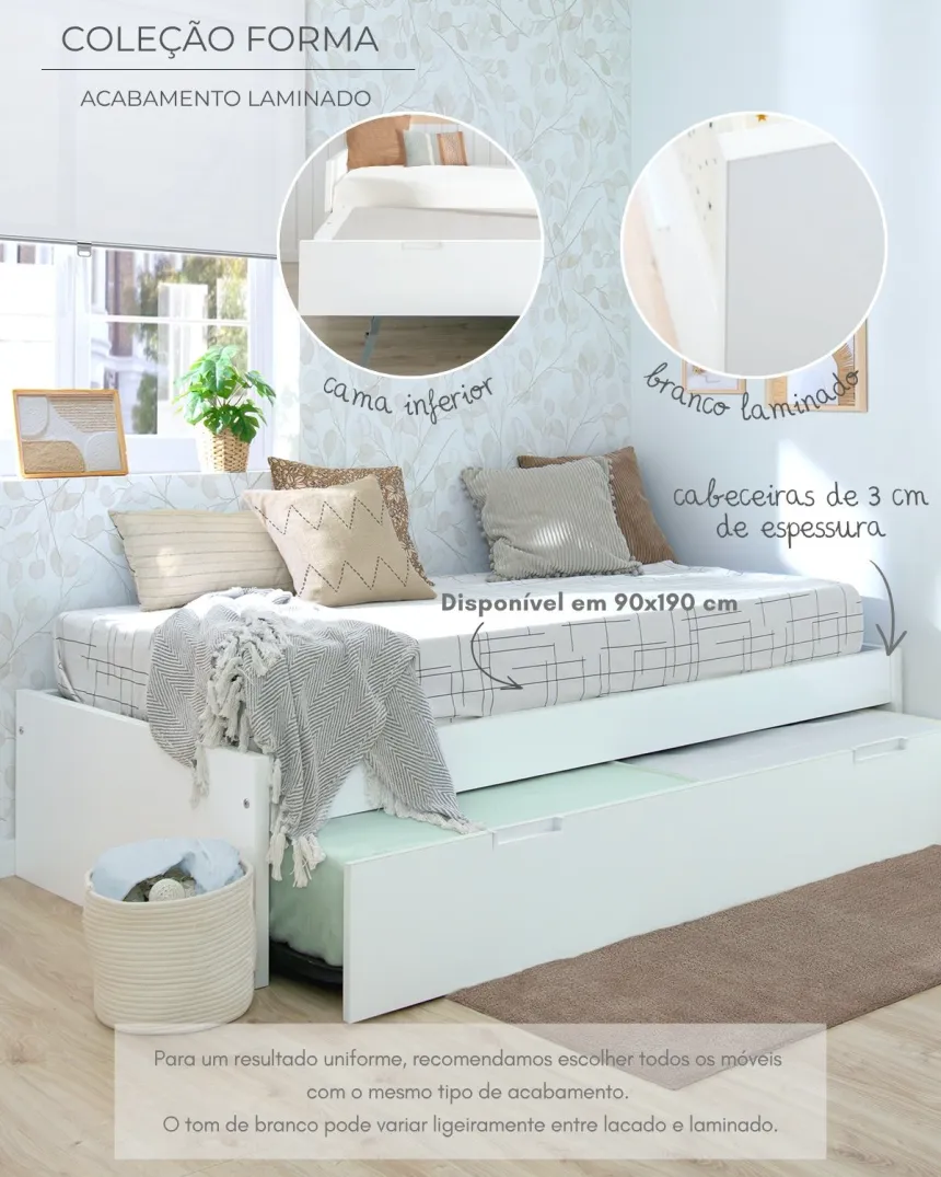 Cama dupla laminada branca baixa | Entrega gratuita 2