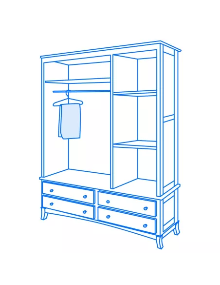 Estrutura roupeiro 3 portas com gavetas