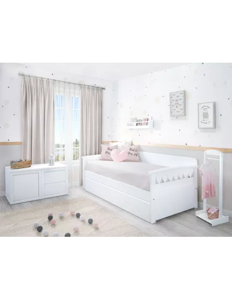 Quarto completo com cama dupla juvenil corações