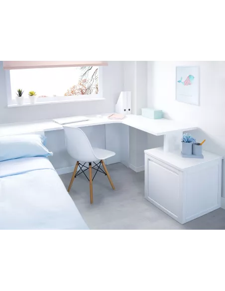 Secretária de canto com módulo gaveteiro