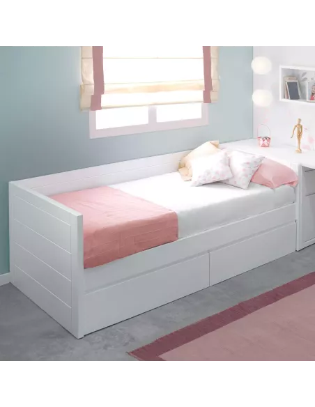 Cama lineal com gavetas