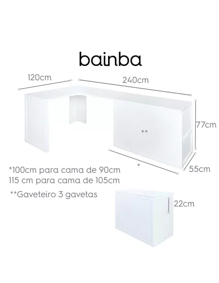 Medidas secretária lado longo à direita