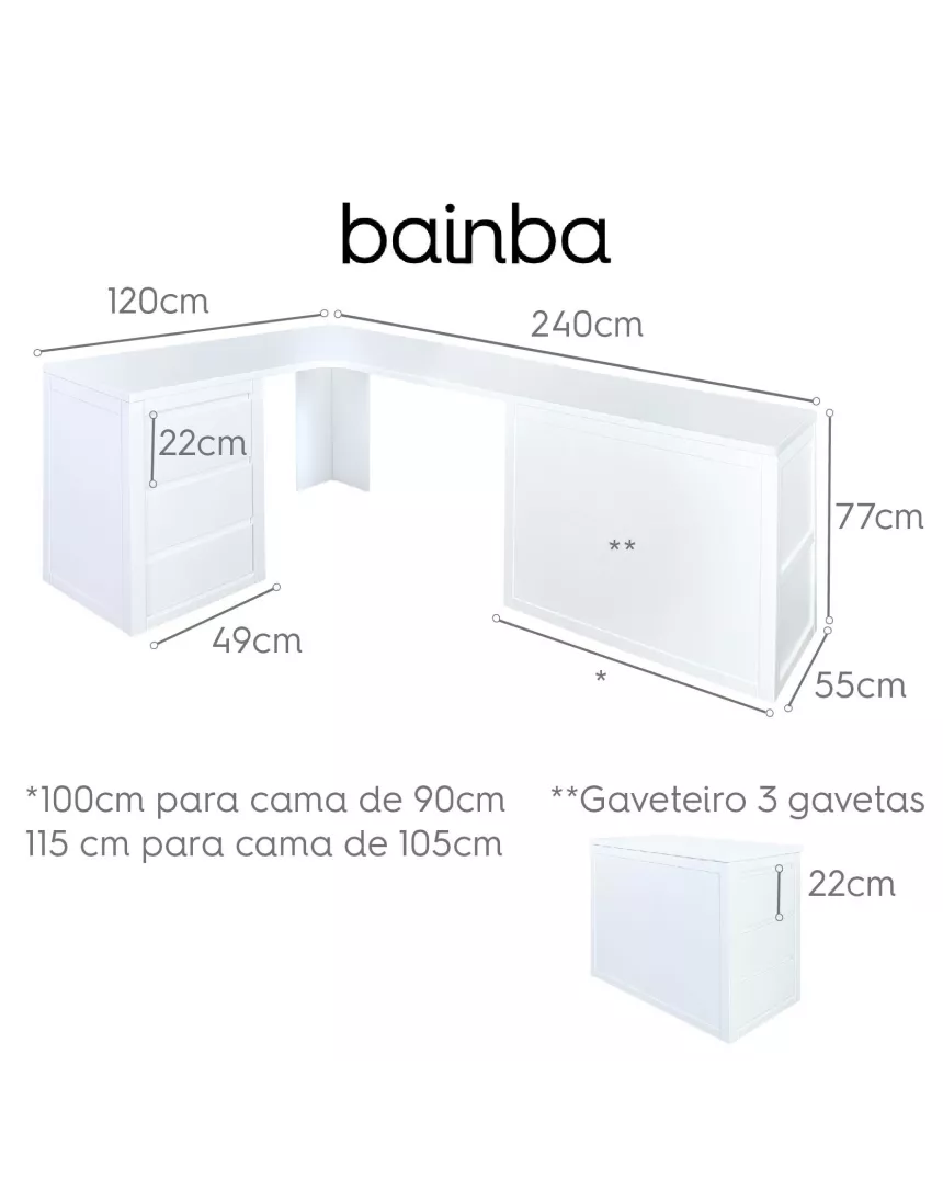 Secretária lado esquerdo mais  longo