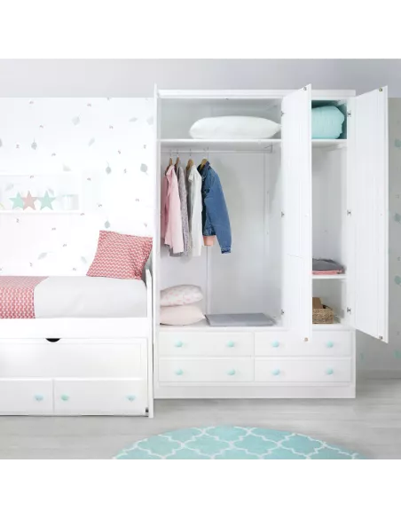 Roupeiro 3 portas com gavetas com pés