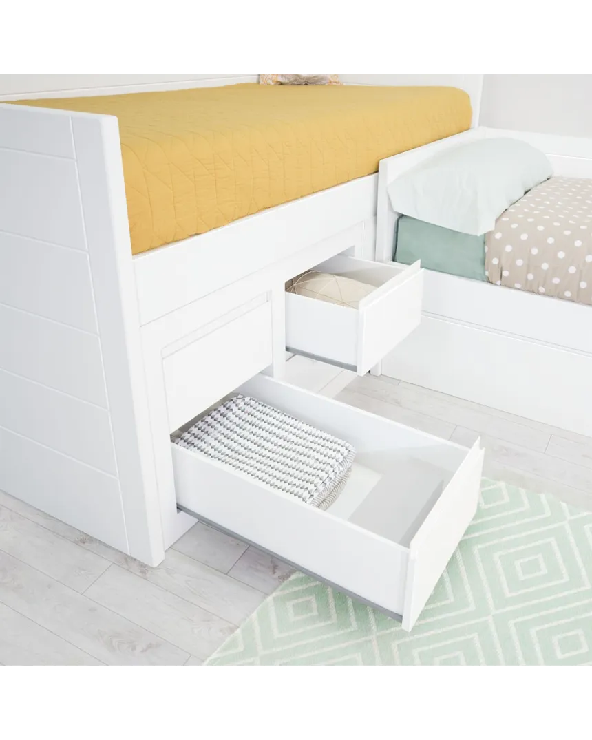 Cama juvenil em L com gavetas. Lineal 2