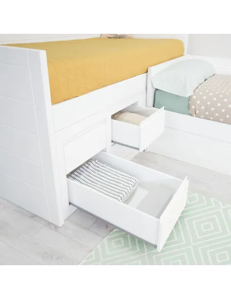 Cama juvenil em L com gavetas. Lineal