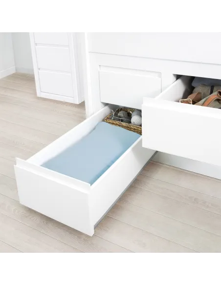 Cama juvenil em L com gavetas. Lineal