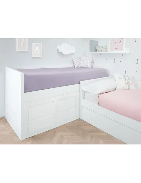 Cama juvenil em L com gavetas. Lineal