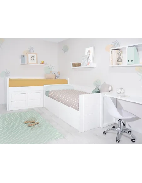 Cama juvenil em L com gavetas. Lineal