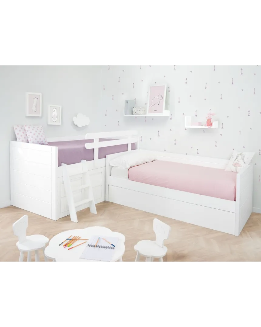 Cama infantil em L com cama dupla Lineal