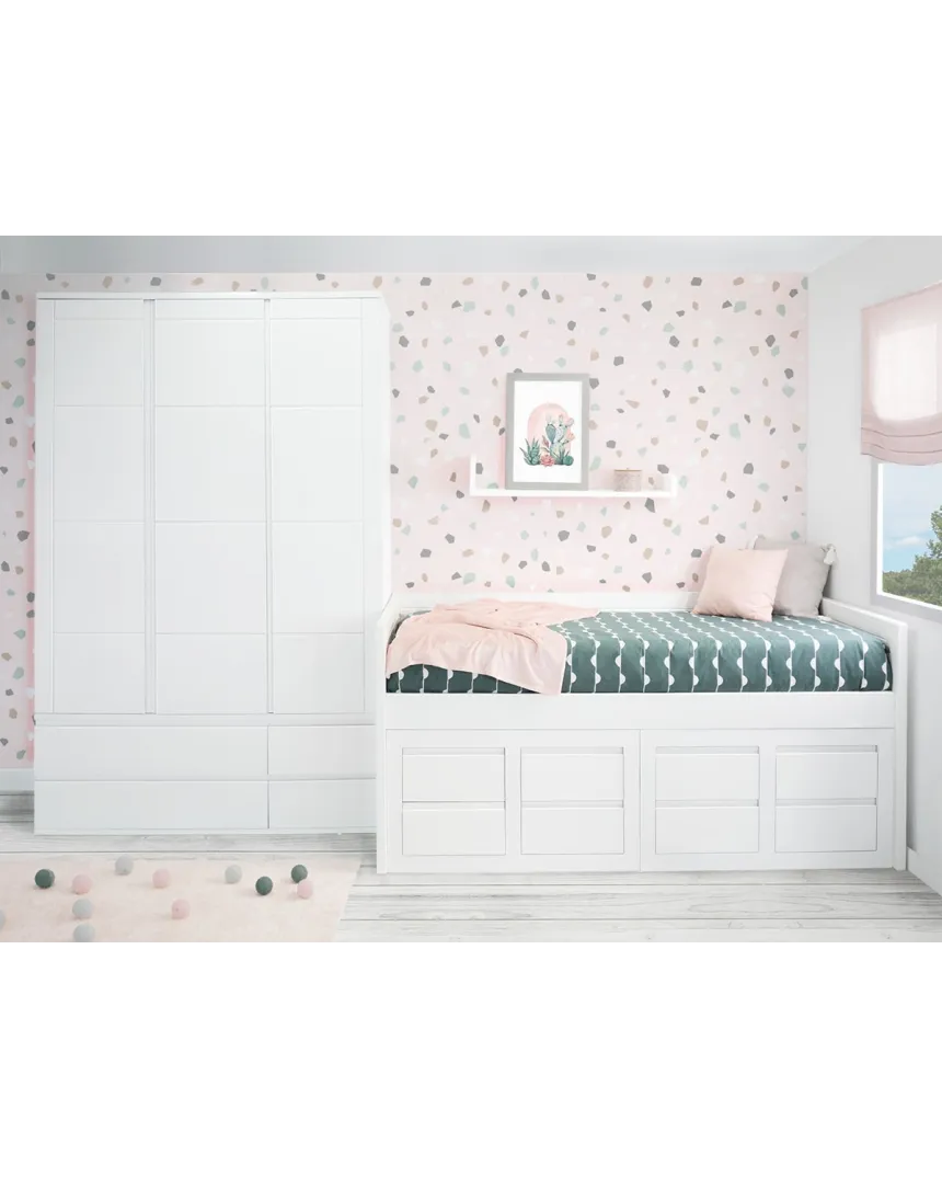 Quarto juvenil compacto Lineal. 8 gavetas