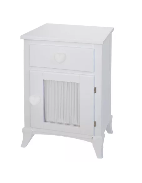 Mesa de cabeceira com cortina branca