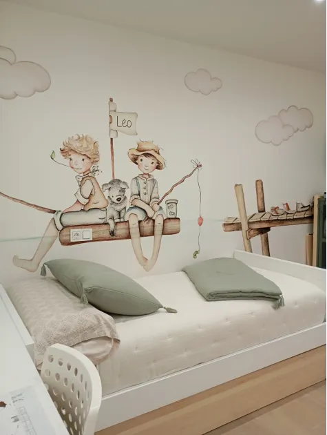 Cama jovem com gavetas em madeira branca e natural - Lineal