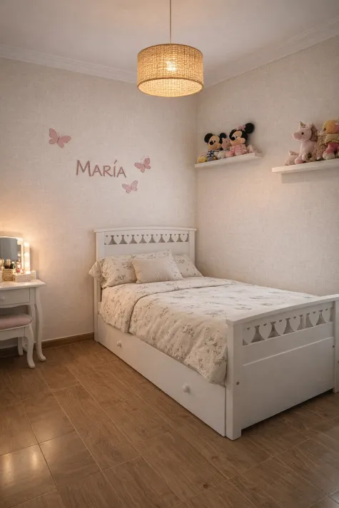 Cama de criança com gavetas corações